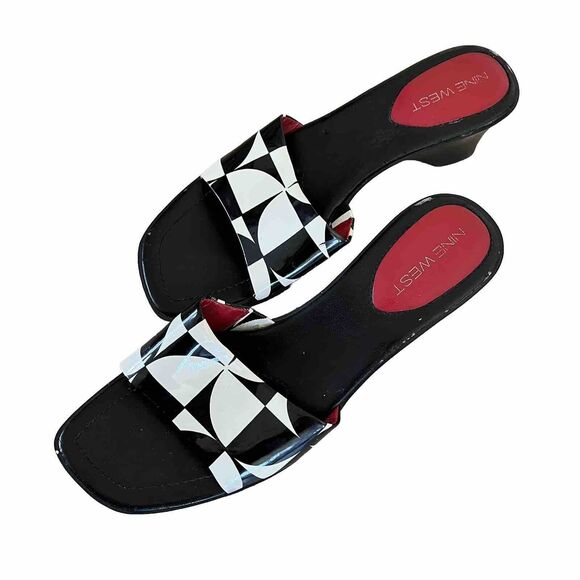 Vintage 90s y2k Mod Chunky Platform Slides Black White Nine West Size 8.5 M - Picture 1 of 11